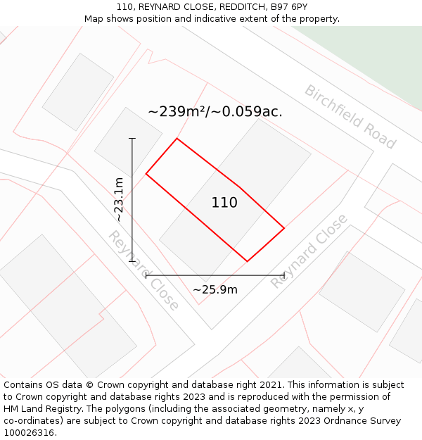 110, REYNARD CLOSE, REDDITCH, B97 6PY: Plot and title map