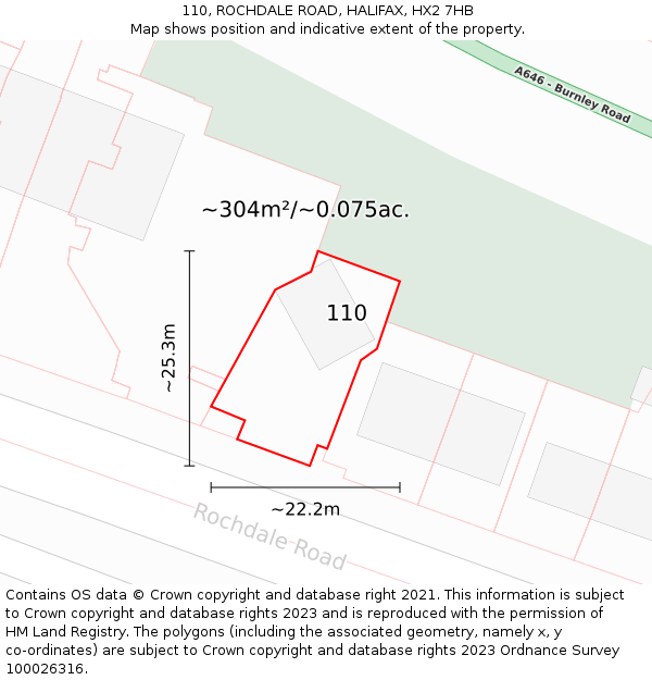 110, ROCHDALE ROAD, HALIFAX, HX2 7HB: Plot and title map