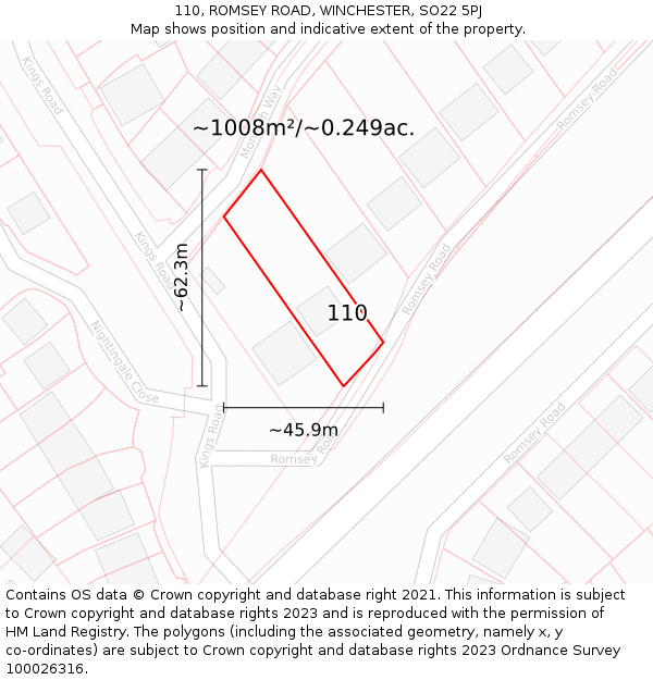 110, ROMSEY ROAD, WINCHESTER, SO22 5PJ: Plot and title map