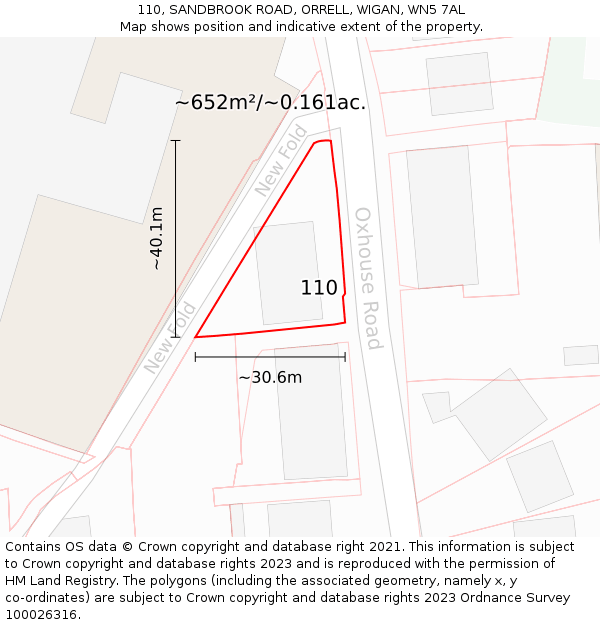 110, SANDBROOK ROAD, ORRELL, WIGAN, WN5 7AL: Plot and title map