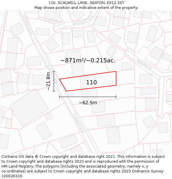 110, SCALWELL LANE, SEATON, EX12 2ST: Plot and title map