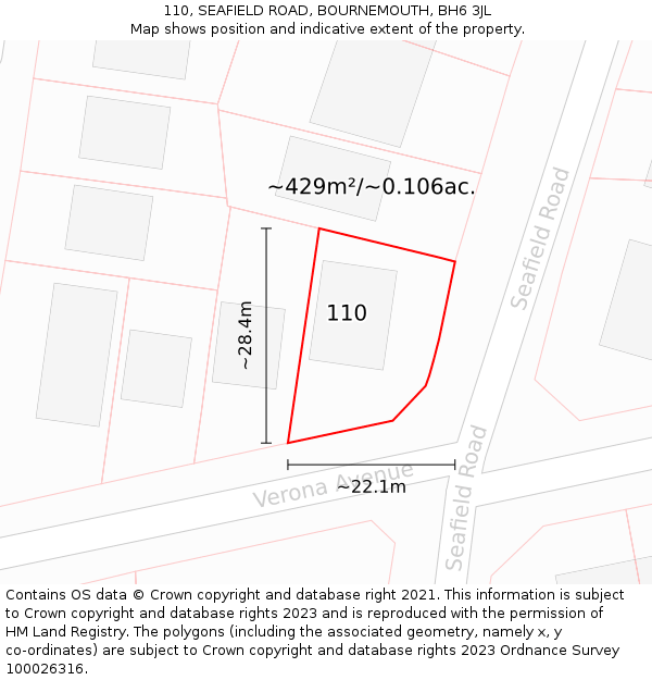 110, SEAFIELD ROAD, BOURNEMOUTH, BH6 3JL: Plot and title map