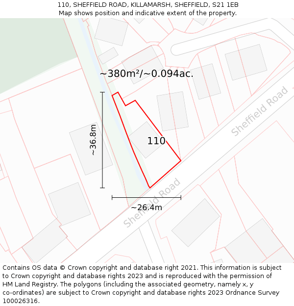 110, SHEFFIELD ROAD, KILLAMARSH, SHEFFIELD, S21 1EB: Plot and title map
