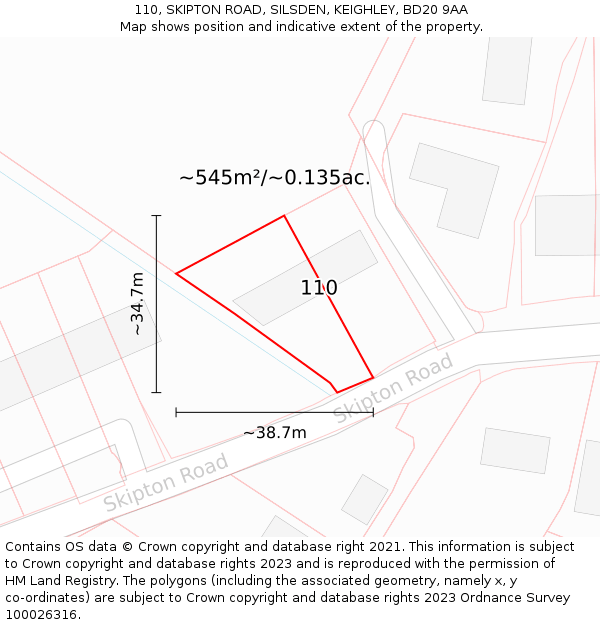 110, SKIPTON ROAD, SILSDEN, KEIGHLEY, BD20 9AA: Plot and title map