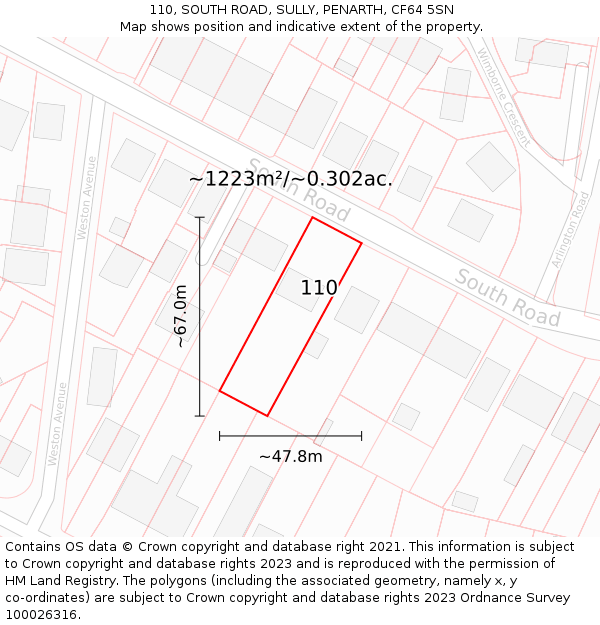 110, SOUTH ROAD, SULLY, PENARTH, CF64 5SN: Plot and title map