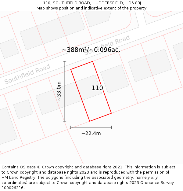 110, SOUTHFIELD ROAD, HUDDERSFIELD, HD5 8RJ: Plot and title map
