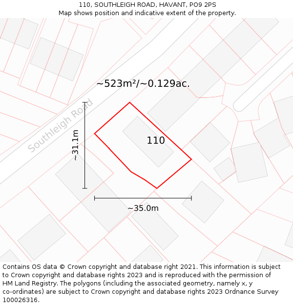 110, SOUTHLEIGH ROAD, HAVANT, PO9 2PS: Plot and title map