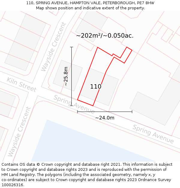 110, SPRING AVENUE, HAMPTON VALE, PETERBOROUGH, PE7 8HW: Plot and title map