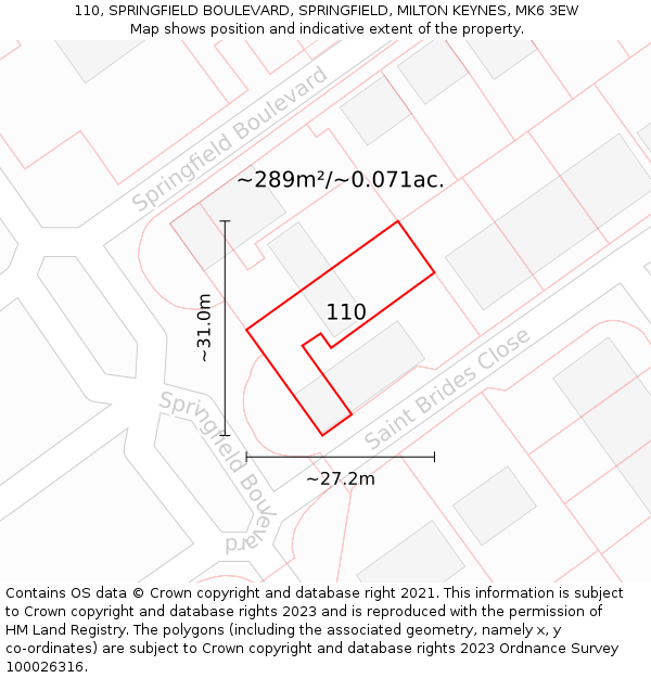 110, SPRINGFIELD BOULEVARD, SPRINGFIELD, MILTON KEYNES, MK6 3EW: Plot and title map