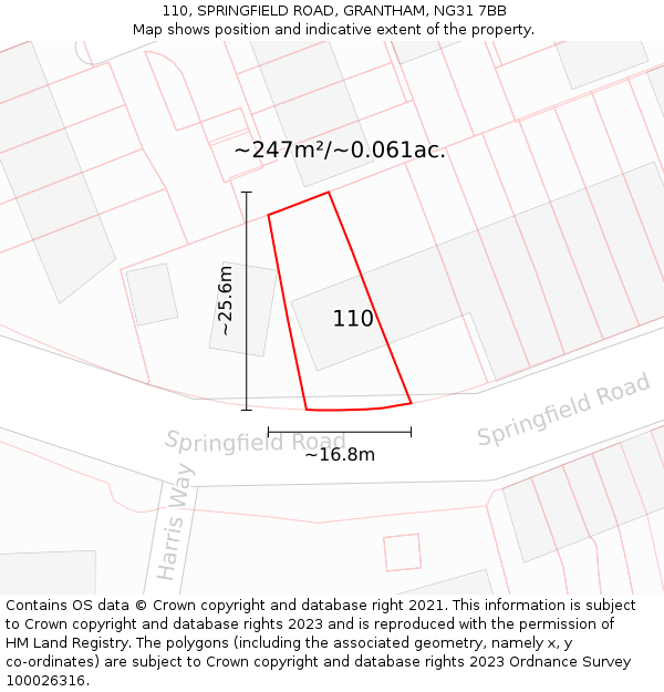 110, SPRINGFIELD ROAD, GRANTHAM, NG31 7BB: Plot and title map