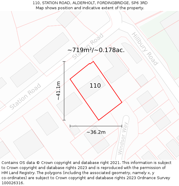 110, STATION ROAD, ALDERHOLT, FORDINGBRIDGE, SP6 3RD: Plot and title map