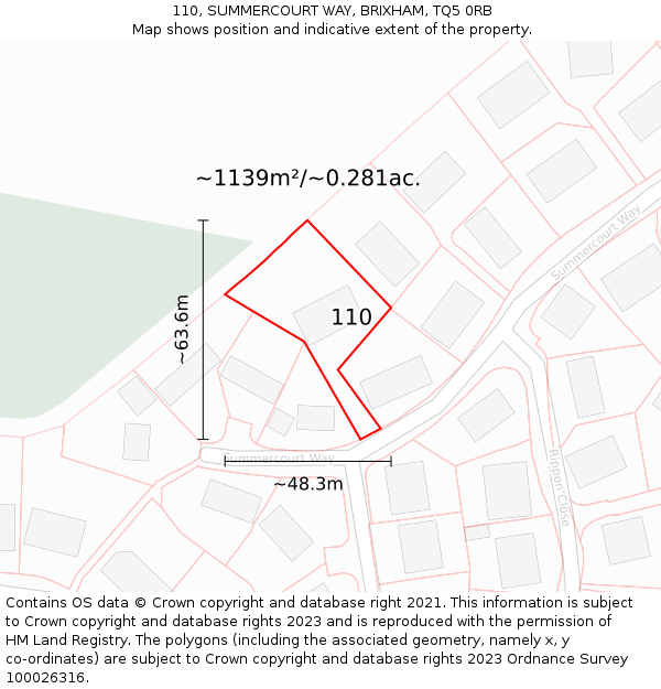 110, SUMMERCOURT WAY, BRIXHAM, TQ5 0RB: Plot and title map