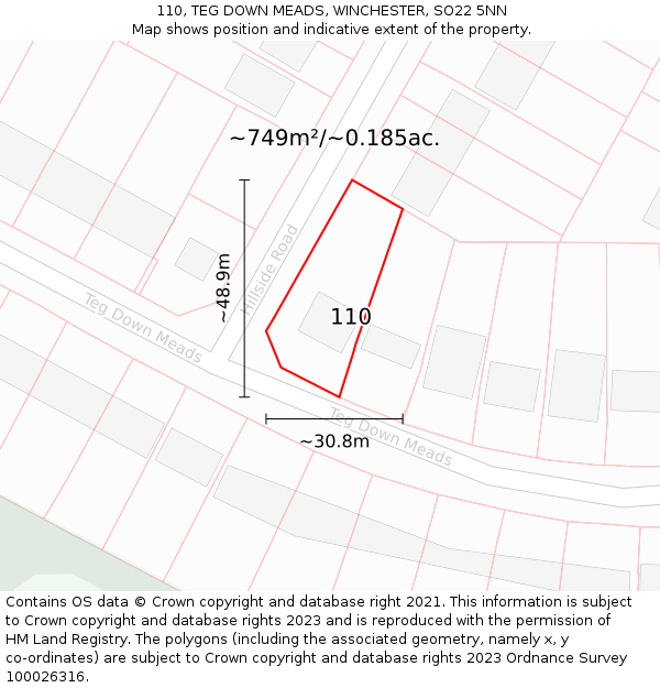 110, TEG DOWN MEADS, WINCHESTER, SO22 5NN: Plot and title map