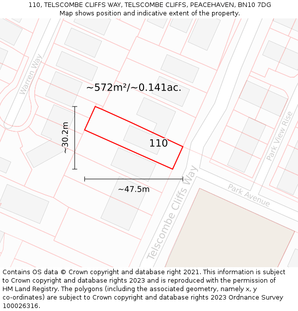 110, TELSCOMBE CLIFFS WAY, TELSCOMBE CLIFFS, PEACEHAVEN, BN10 7DG: Plot and title map
