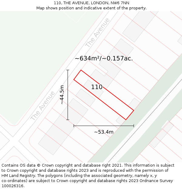 110, THE AVENUE, LONDON, NW6 7NN: Plot and title map
