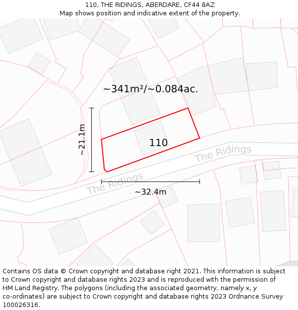 110, THE RIDINGS, ABERDARE, CF44 8AZ: Plot and title map
