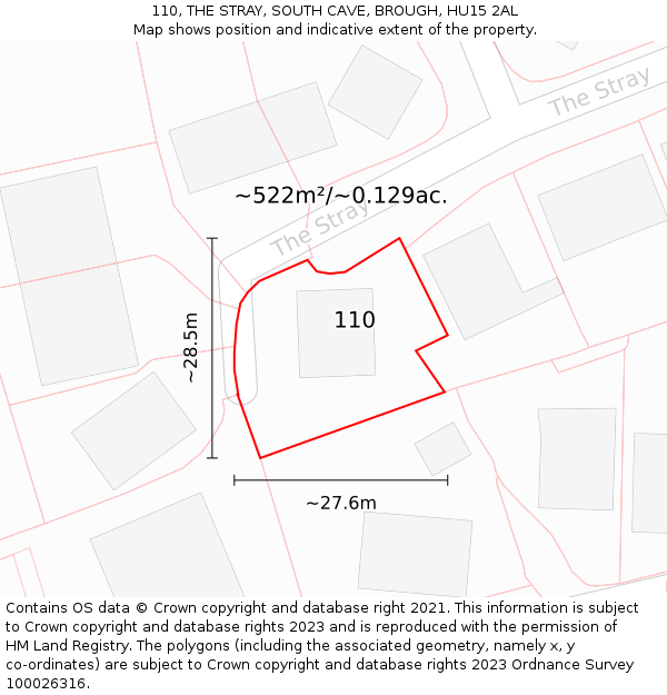 110, THE STRAY, SOUTH CAVE, BROUGH, HU15 2AL: Plot and title map