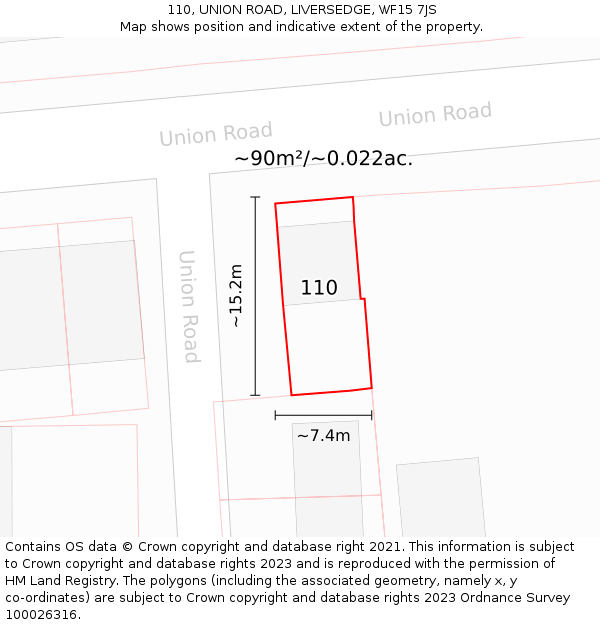 110, UNION ROAD, LIVERSEDGE, WF15 7JS: Plot and title map