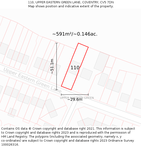 110, UPPER EASTERN GREEN LANE, COVENTRY, CV5 7DN: Plot and title map