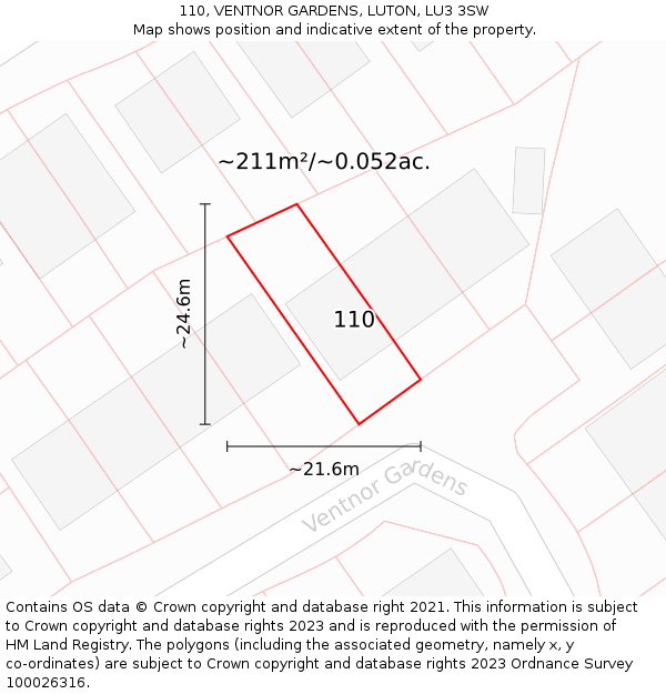 110, VENTNOR GARDENS, LUTON, LU3 3SW: Plot and title map