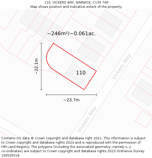 110, VICKERS WAY, WARWICK, CV34 7AP: Plot and title map