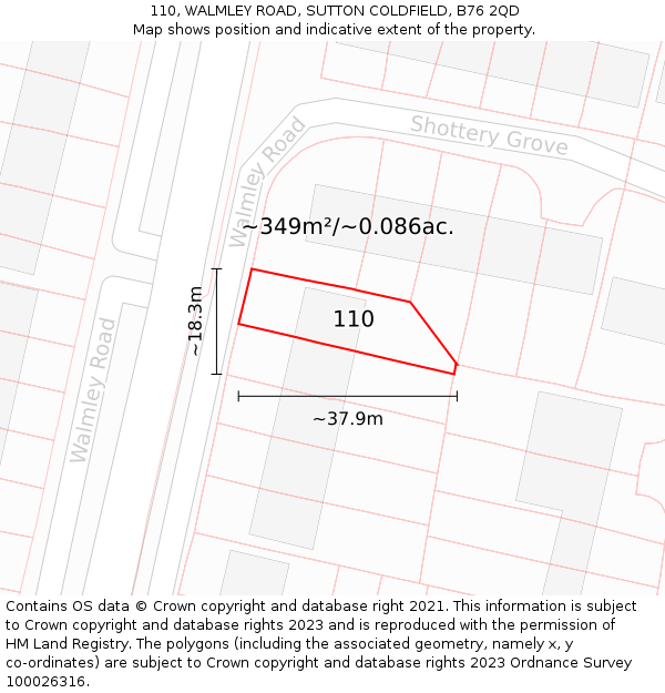 110, WALMLEY ROAD, SUTTON COLDFIELD, B76 2QD: Plot and title map