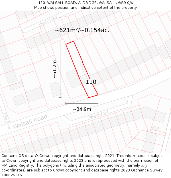 110, WALSALL ROAD, ALDRIDGE, WALSALL, WS9 0JW: Plot and title map