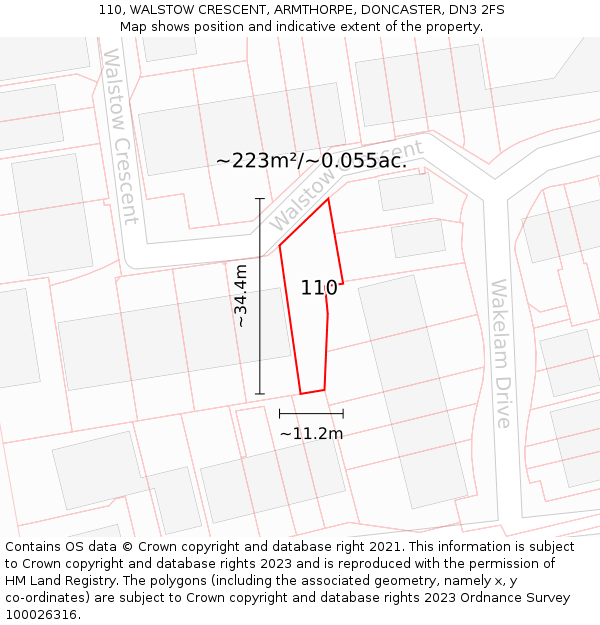 110, WALSTOW CRESCENT, ARMTHORPE, DONCASTER, DN3 2FS: Plot and title map