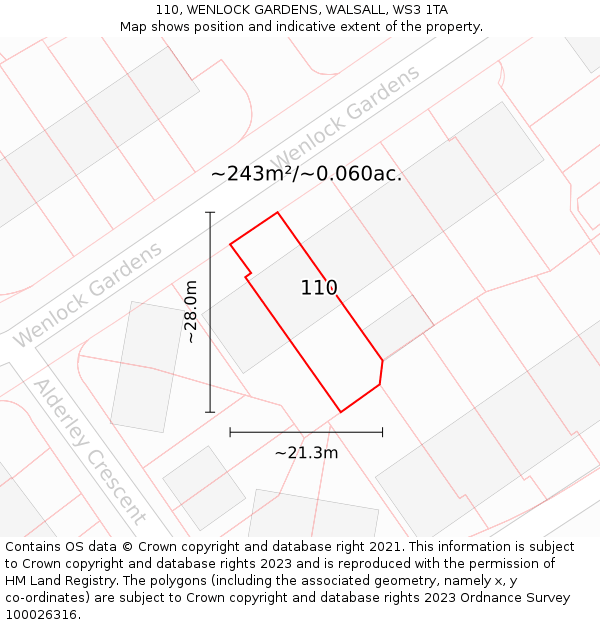 110, WENLOCK GARDENS, WALSALL, WS3 1TA: Plot and title map