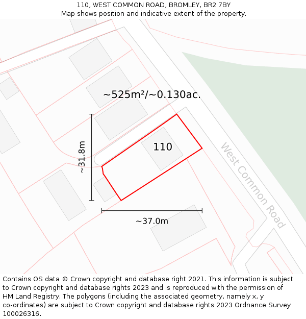 110, WEST COMMON ROAD, BROMLEY, BR2 7BY: Plot and title map