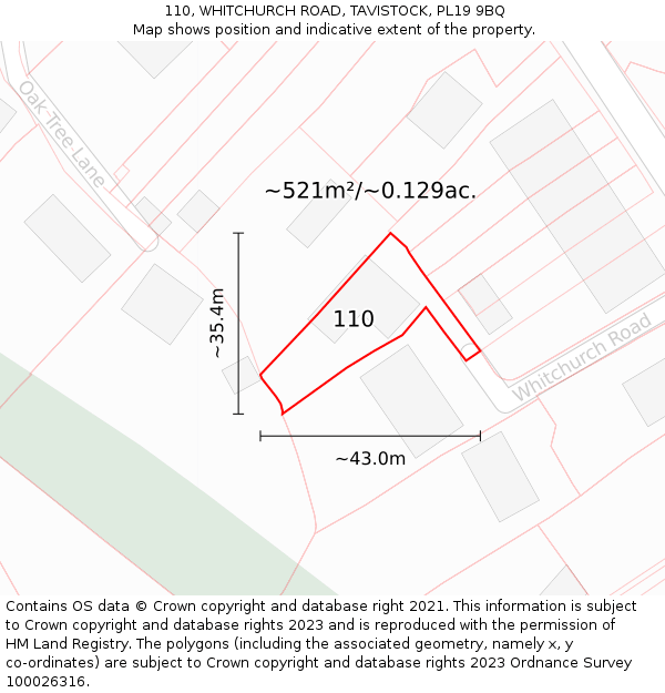 110, WHITCHURCH ROAD, TAVISTOCK, PL19 9BQ: Plot and title map