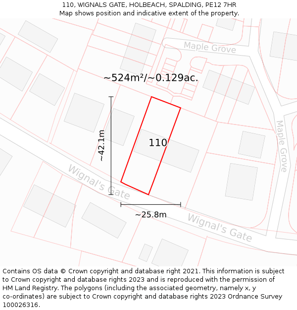 110, WIGNALS GATE, HOLBEACH, SPALDING, PE12 7HR: Plot and title map