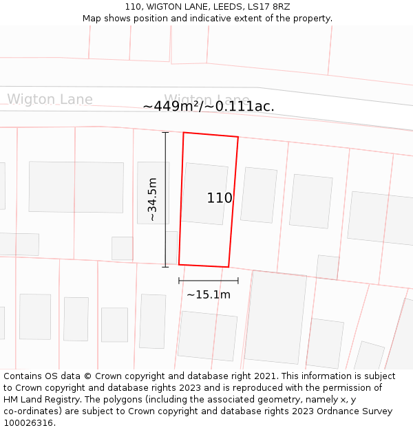 110, WIGTON LANE, LEEDS, LS17 8RZ: Plot and title map