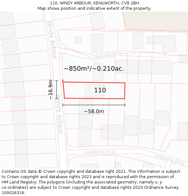 110, WINDY ARBOUR, KENILWORTH, CV8 2BH: Plot and title map