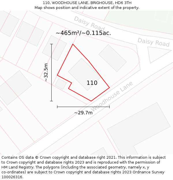 110, WOODHOUSE LANE, BRIGHOUSE, HD6 3TH: Plot and title map