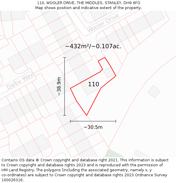 110, WOOLER DRIVE, THE MIDDLES, STANLEY, DH9 6FG: Plot and title map