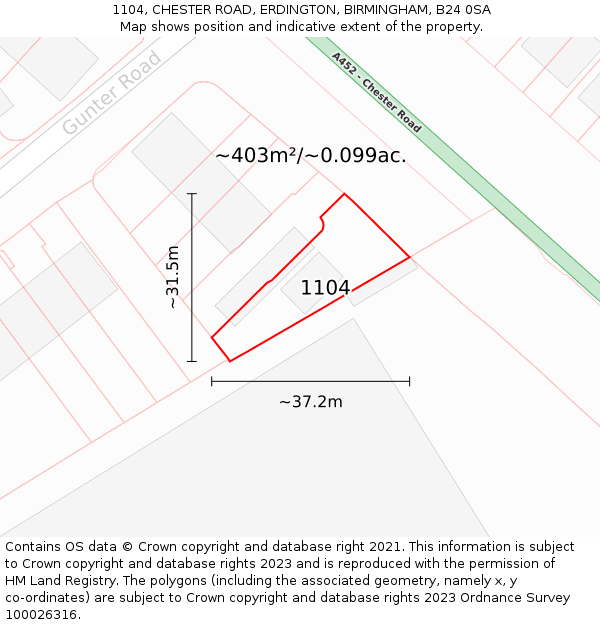 1104, CHESTER ROAD, ERDINGTON, BIRMINGHAM, B24 0SA: Plot and title map