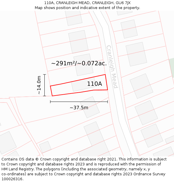 110A, CRANLEIGH MEAD, CRANLEIGH, GU6 7JX: Plot and title map