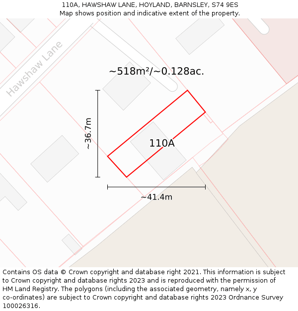 110A, HAWSHAW LANE, HOYLAND, BARNSLEY, S74 9ES: Plot and title map