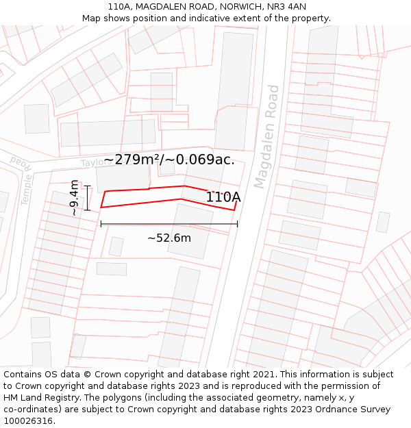 110A, MAGDALEN ROAD, NORWICH, NR3 4AN: Plot and title map