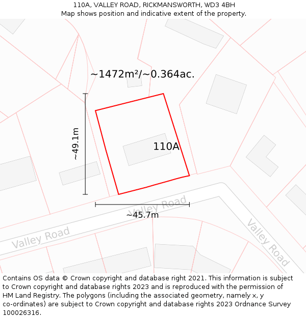 110A, VALLEY ROAD, RICKMANSWORTH, WD3 4BH: Plot and title map