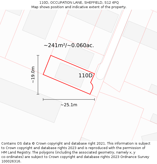110D, OCCUPATION LANE, SHEFFIELD, S12 4PQ: Plot and title map