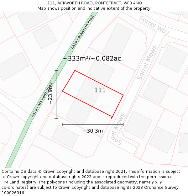 111, ACKWORTH ROAD, PONTEFRACT, WF8 4NQ: Plot and title map