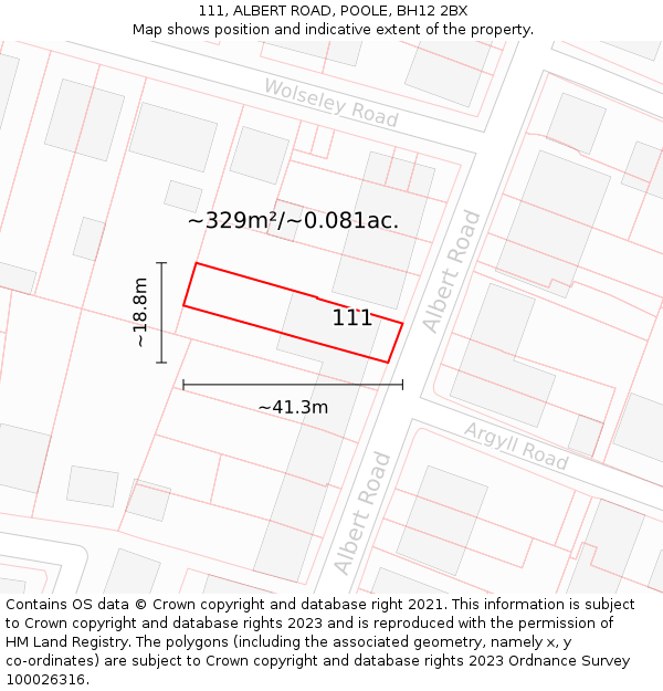 111, ALBERT ROAD, POOLE, BH12 2BX: Plot and title map