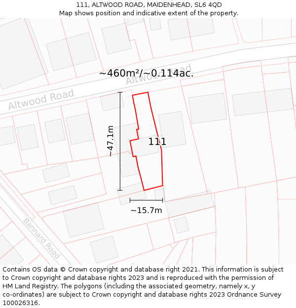 111, ALTWOOD ROAD, MAIDENHEAD, SL6 4QD: Plot and title map