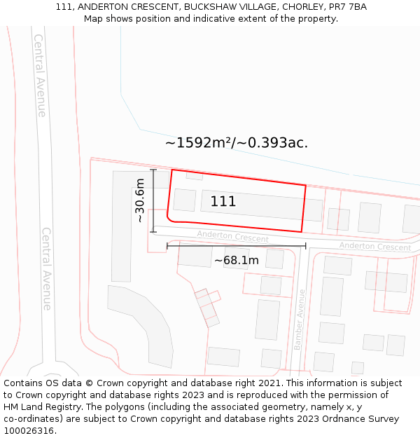 111, ANDERTON CRESCENT, BUCKSHAW VILLAGE, CHORLEY, PR7 7BA: Plot and title map