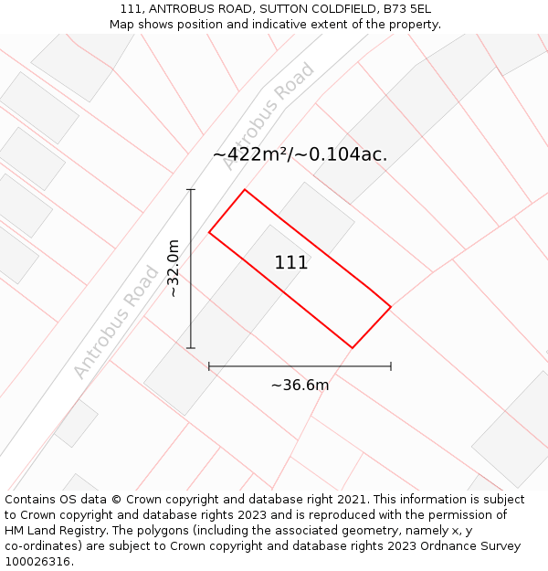 111, ANTROBUS ROAD, SUTTON COLDFIELD, B73 5EL: Plot and title map
