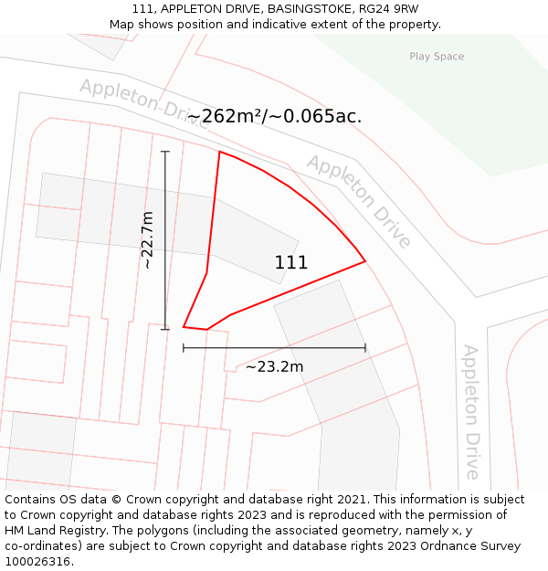 111, APPLETON DRIVE, BASINGSTOKE, RG24 9RW: Plot and title map