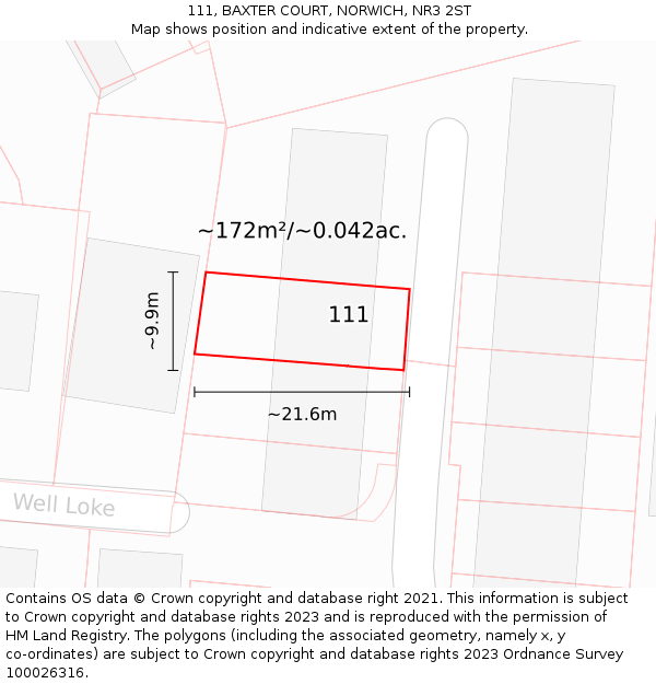 111, BAXTER COURT, NORWICH, NR3 2ST: Plot and title map