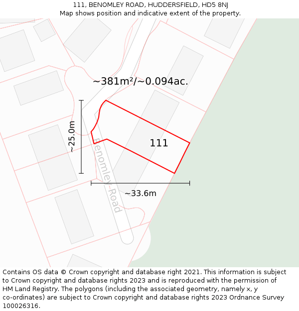 111, BENOMLEY ROAD, HUDDERSFIELD, HD5 8NJ: Plot and title map